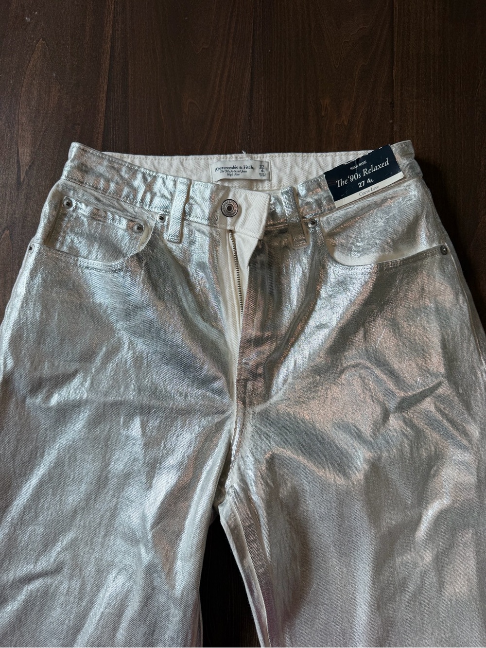 Abercrombie & Fitch Metallic Silver Jeans Size 27 LONG - Picture 2 of 5